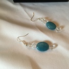 Handmade dark aquamarine stones with crystal dangly earrings - Image 1