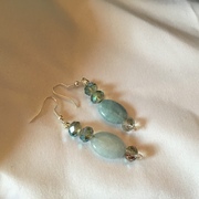 Handmade Aquamarine Stones & Crystal dangly Earrings