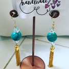 Turquoise, crystal and chain tassel earrings - Image 2